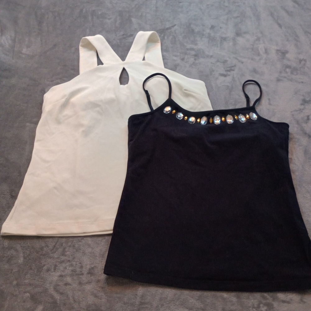 Boston Proper Cami Halter Tops Womens Size M Black White Jeweled Keyhole‎ Lot